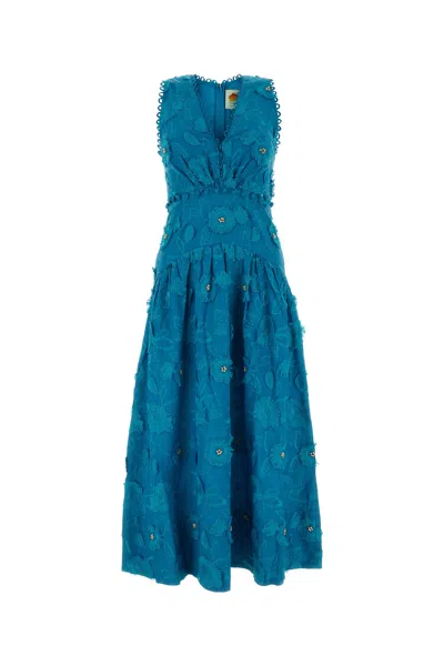 Farm Rio V Neckline Sleelevess Maxi Dress-xs Nd  Female In Blue