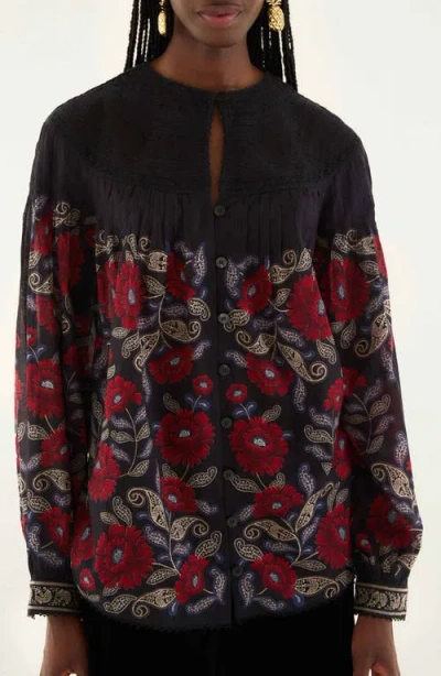 Farm Rio Valentina Floral Cotton Button-up Shirt In Multi