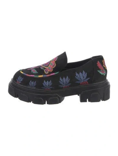 Pre-owned Farm Rio Velvet Floral Print Loafers In Blue