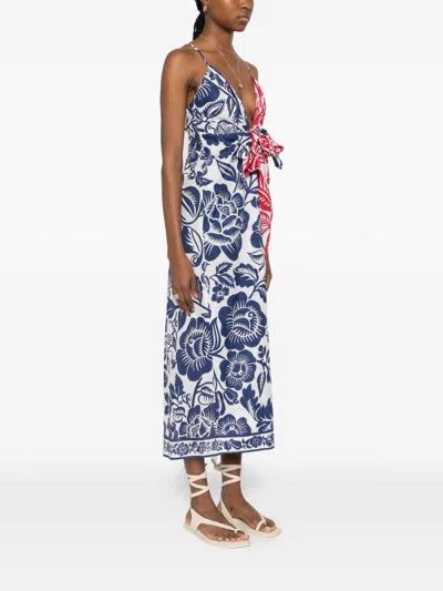 Farm Rio Vestido Azul Rojo Est Floral In Multi