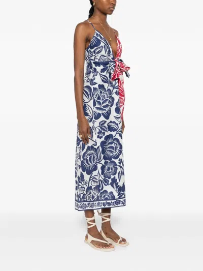 Farm Rio Vestido Azul Rojo Est Floral In Multi