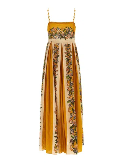 Farm Rio Sand Hilo Striped Floral-print Maxi Dress In Yellow