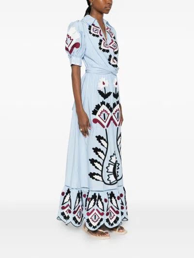Farm Rio Vestido Mc Celeste Bordado Negro Granate In Multi