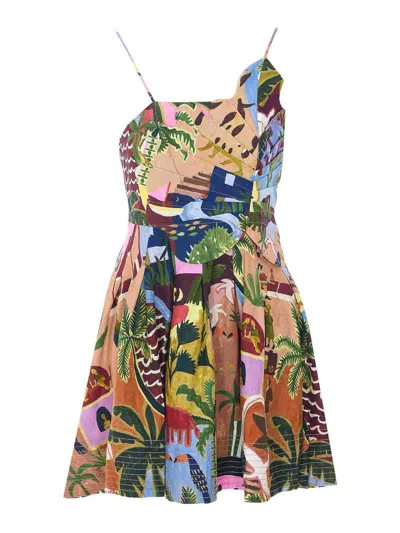 Farm Rio Multicolor Tropical Painting Dress