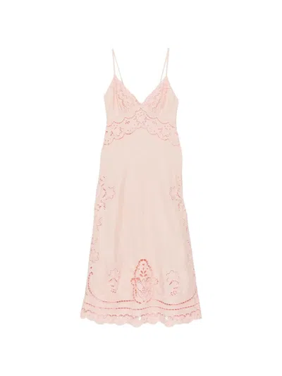 Farm Rio Vestido Midi Tirantes Rosa Troquelado In Pink