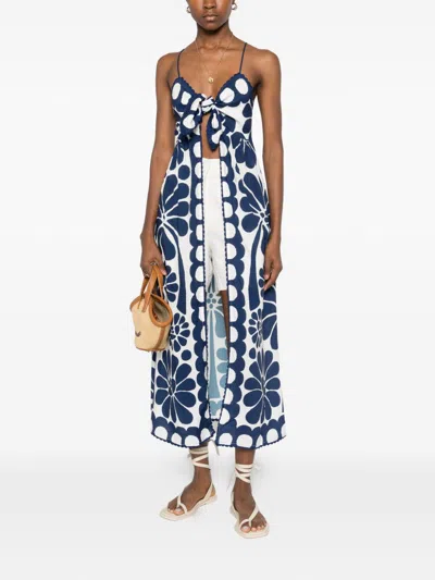 Farm Rio Vestido Tirantes Marino Blanco Flores In Blue