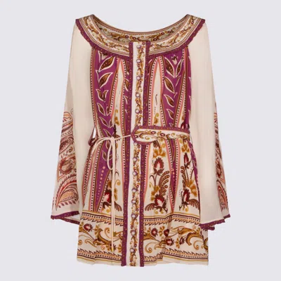 Farm Rio Sand Delicate Ainika Long Sleeve Belted Mini Dress In Multi