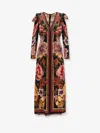 Farm Rio Viscose Long Dress With Chenille Flowers Print In Multi