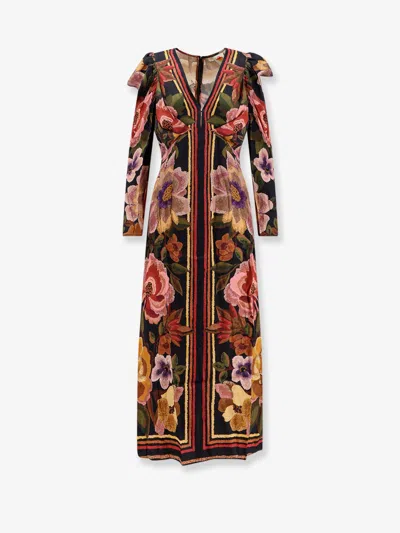 FARM RIO VISCOSE LONG DRESS WITH CHENILLE FLOWERS PRINT