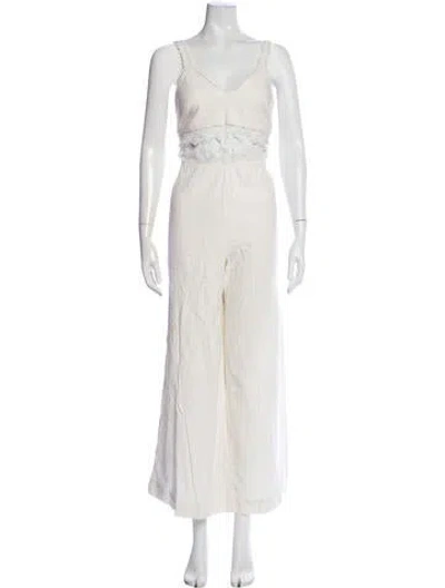 Pre-owned Farm Rio V-neck Jumpsuit W/ Tags In White