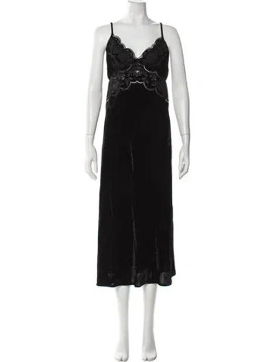 Pre-owned Farm Rio V-neck Long Dress In Black