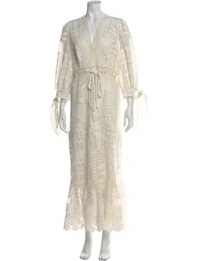 Pre-owned Farm Rio V-neck Long Dress In Neutral