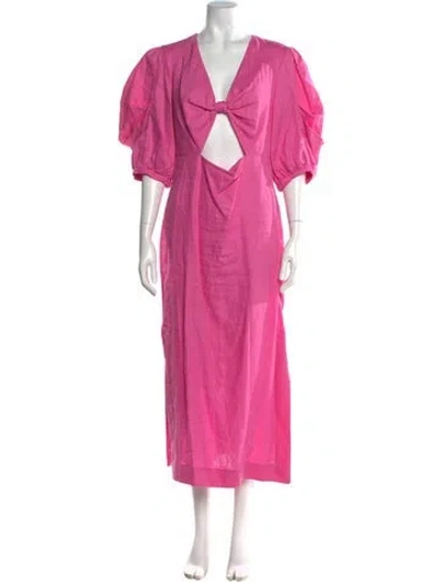 Pre-owned Farm Rio V-neck Long Dress In Pink