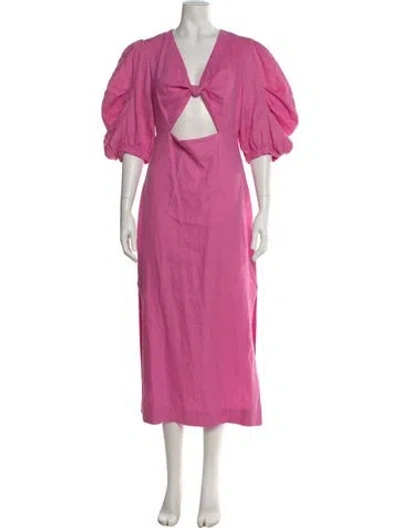 Pre-owned Farm Rio V-neck Long Dress In Pink