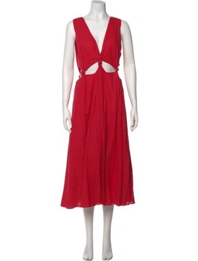 Pre-owned Farm Rio V-neck Long Dress In Red