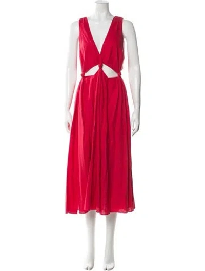 Pre-owned Farm Rio V-neck Long Dress In Red