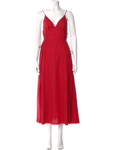 Pre-owned Farm Rio V-neck Long Dress In Red