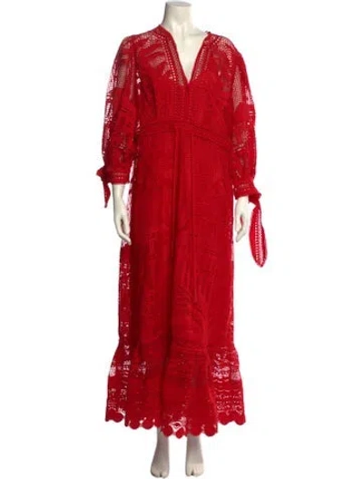 Pre-owned Farm Rio V-neck Long Dress In Red
