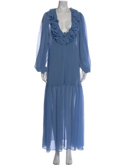 Pre-owned Farm Rio V-neck Long Dress W/ Tags In Blue