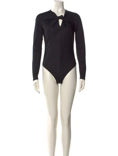 Pre-owned Farm Rio V-neck Long Sleeve Bodysuit In Black