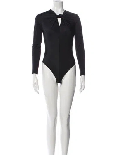 Pre-owned Farm Rio V-neck Long Sleeve Bodysuit In Black