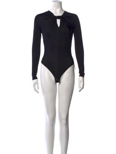 Pre-owned Farm Rio V-neck Long Sleeve Bodysuit In Black