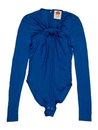 Pre-owned Farm Rio V-neck Long Sleeve Bodysuit In Blue