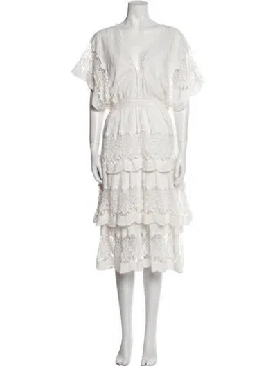 Pre-owned Farm Rio V-neck Midi Length Dress In Neutral