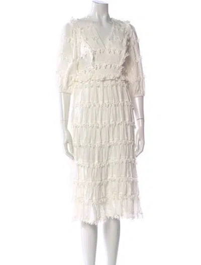 Pre-owned Farm Rio V-neck Midi Length Dress W/ Tags In White