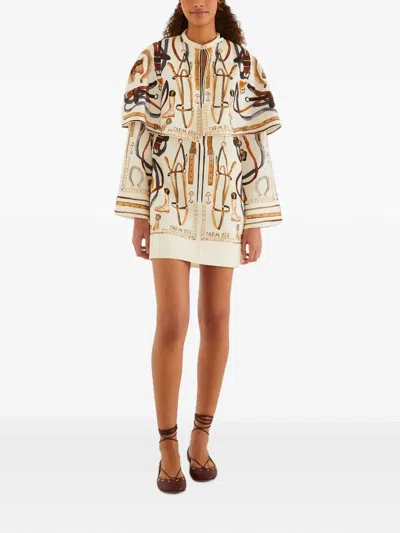 Farm Rio Equestrian Scarf Mini Cape Dress Equestrian Scarf Winter White In Animal Print