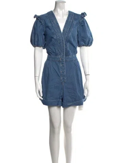 Pre-owned Farm Rio V-neck Romper W/ Tags In Blue