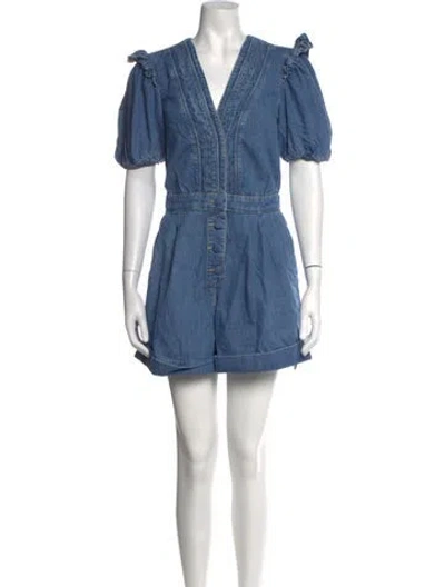 Pre-owned Farm Rio V-neck Romper W/ Tags In Blue