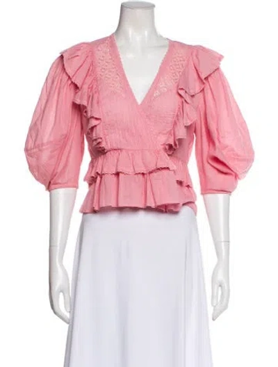 Pre-owned Farm Rio V-neck Short Sleeve Blouse In Pink