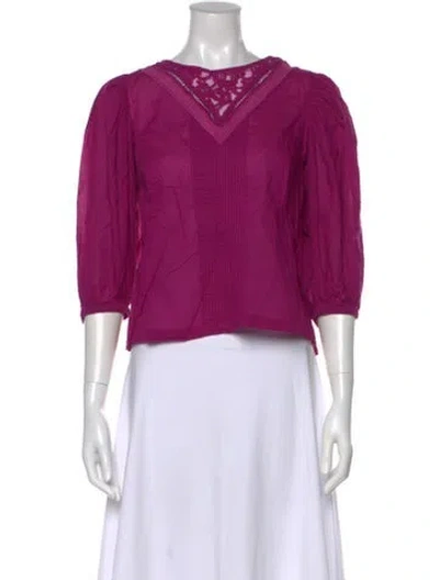 Pre-owned Farm Rio V-neck Three-quarter Sleeve Blouse In Purple