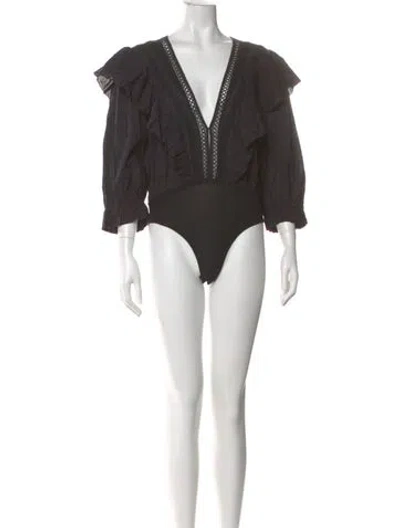 Pre-owned Farm Rio V-neck Three-quarter Sleeve Bodysuit In Blue