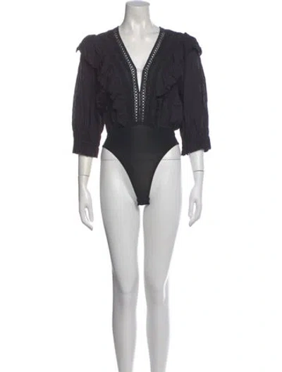 Pre-owned Farm Rio V-neck Three-quarter Sleeve Bodysuit In Blue