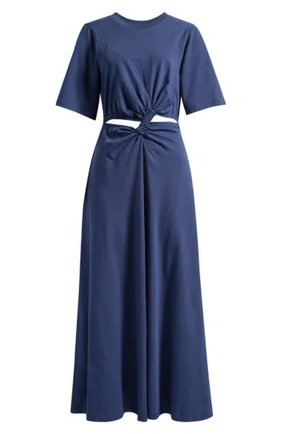 Farm Rio Waist Cutout Cotton Knit Dress In Blue