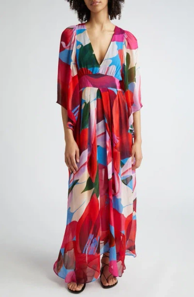 Farm Rio Floral Maxi Dress In Red