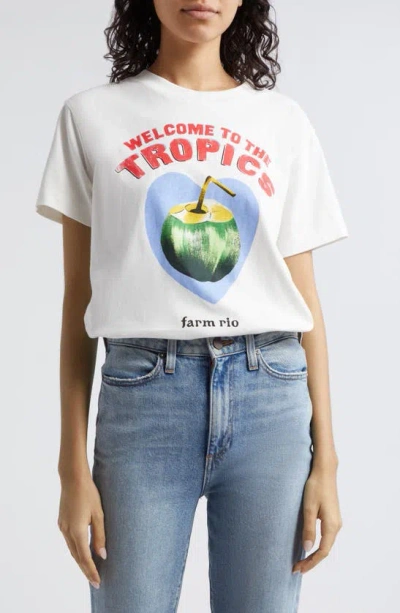 Farm Rio Welcome To The Tropics Cotton Graphic T-shirt In Off-white