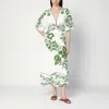 Farm Rio Blue Yard Linen-blend Midi Dress In White