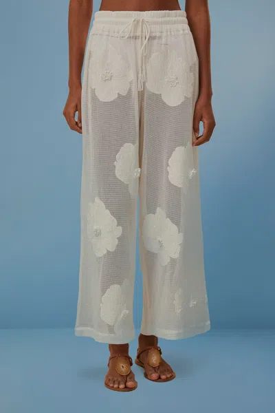 Farm Rio White Flower Pants In Metallic