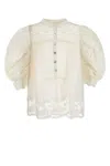 Farm Rio White Linen Blend Blouse In White