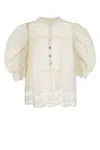 Farm Rio Romantic Richelieu Puffed Sleeve Blouse In Multi