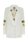 Farm Rio White Linen Tree Macaw Blazer