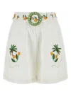Farm Rio White Linen Tree Macaw Shorts