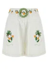 Farm Rio Coconut Tree Embroidered Short In Offwhite