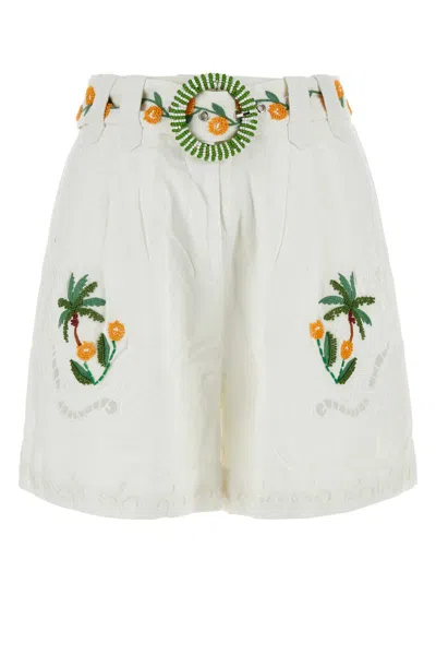FARM RIO WHITE LINEN TREE MACAW SHORTS