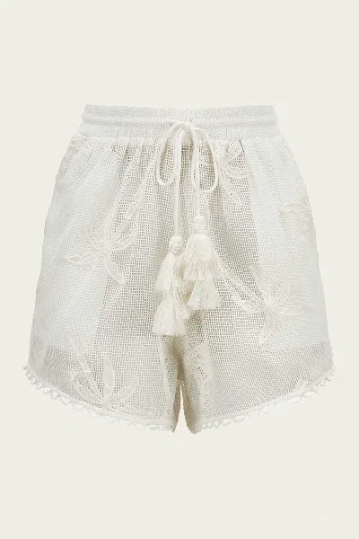Farm Rio Palm Trees Tassel Mini Shorts In White