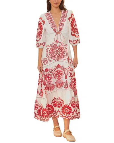 Farm Rio White Richelieu V Neckline Maxi Dress