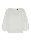 FARM RIO WHITE BLOUSE WITH PUFFED SLEEVES IN TECHNO FABRIC WOMAN